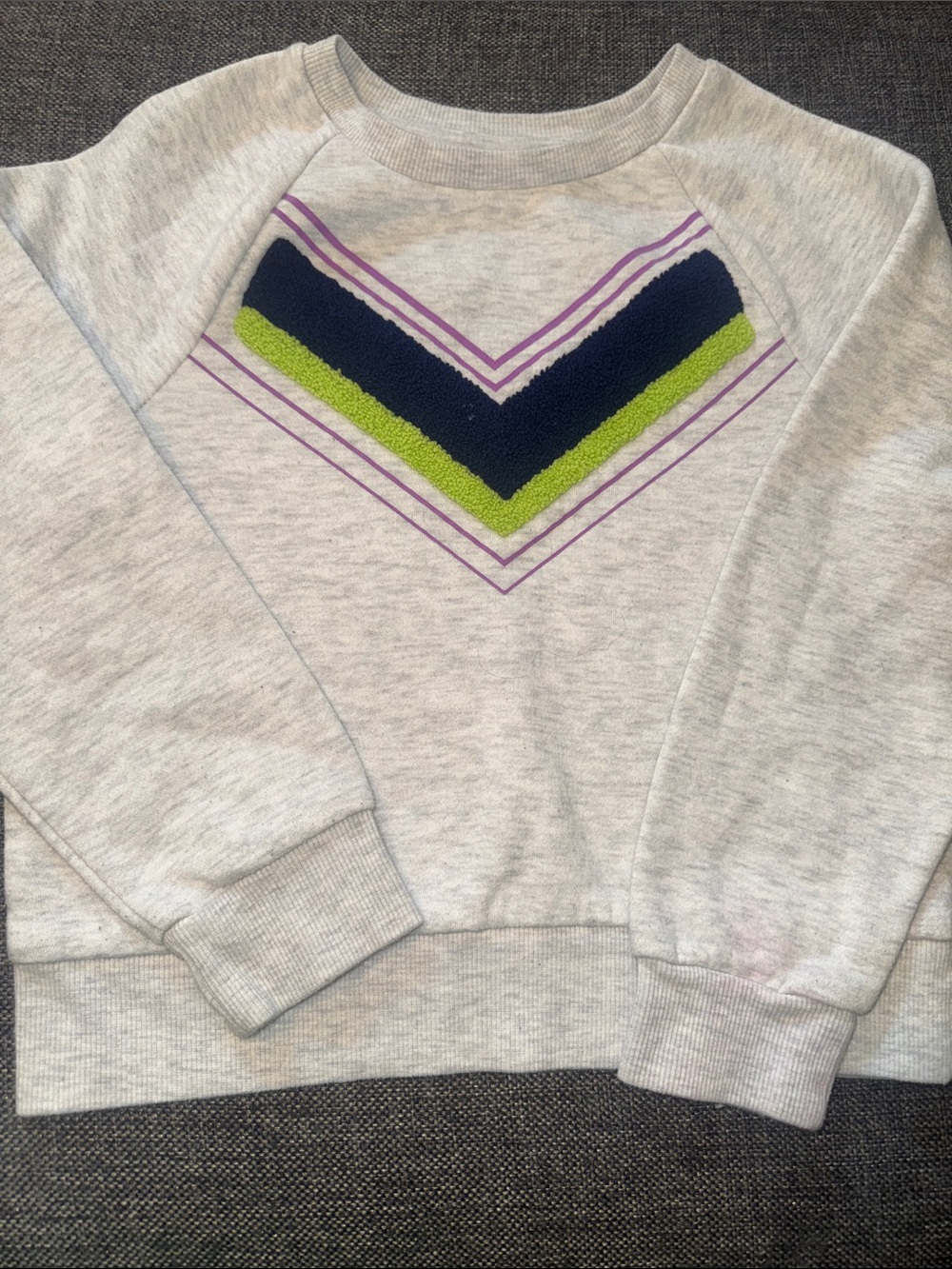 Light Gray Girl’s Crewneck Sweater with Navy & Lime Chevron